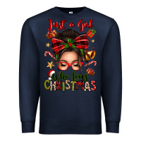 Navy just a girl who loves christmas afro messy bun Premium Sweatshirt - texasbilliewilder