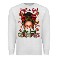 Oatmeal Heather just a girl who loves christmas afro messy bun Premium Sweatshirt - texasbilliewilder