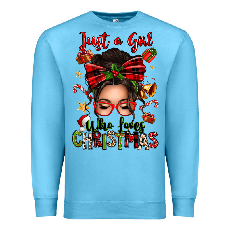Just A Girl Who Loves Christmas Afro Messy Bun Premium Sweatshirt by texasbilliewilder | Teevron