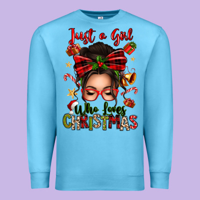 Just A Girl Who Loves Christmas Afro Messy Bun Premium Sweatshirt Designed By Texasbilliewilder