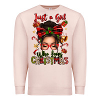 Pale Pink just a girl who loves christmas afro messy bun Premium Sweatshirt - texasbilliewilder