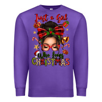 Purple just a girl who loves christmas afro messy bun Premium Sweatshirt - texasbilliewilder