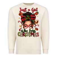 Sandshell just a girl who loves christmas afro messy bun Premium Sweatshirt - texasbilliewilder