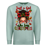Seafoam just a girl who loves christmas afro messy bun Premium Sweatshirt - texasbilliewilder
