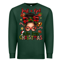 Sports Green just a girl who loves christmas afro messy bun Premium Sweatshirt - texasbilliewilder