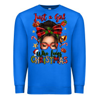 True Royal just a girl who loves christmas afro messy bun Premium Sweatshirt - texasbilliewilder
