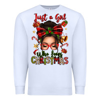 White just a girl who loves christmas afro messy bun Premium Sweatshirt - texasbilliewilder