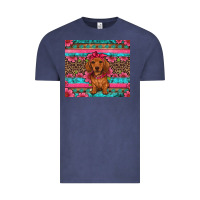 Vintage Denim dachshund puppy floral Vintage Tee - Artiststas
