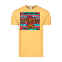 Vintage Mustard dachshund puppy floral Vintage Tee - Artiststas