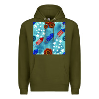 Army Green patriotic fireworks and sunflower Premium Hoodie - BundleAndBundleShop