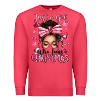 Cardinal just a girl who loves pink christmas messy bun Premium Sweatshirt - texasbilliewilder