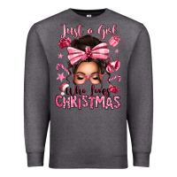 Charcoal Heather just a girl who loves pink christmas messy bun Premium Sweatshirt - texasbilliewilder
