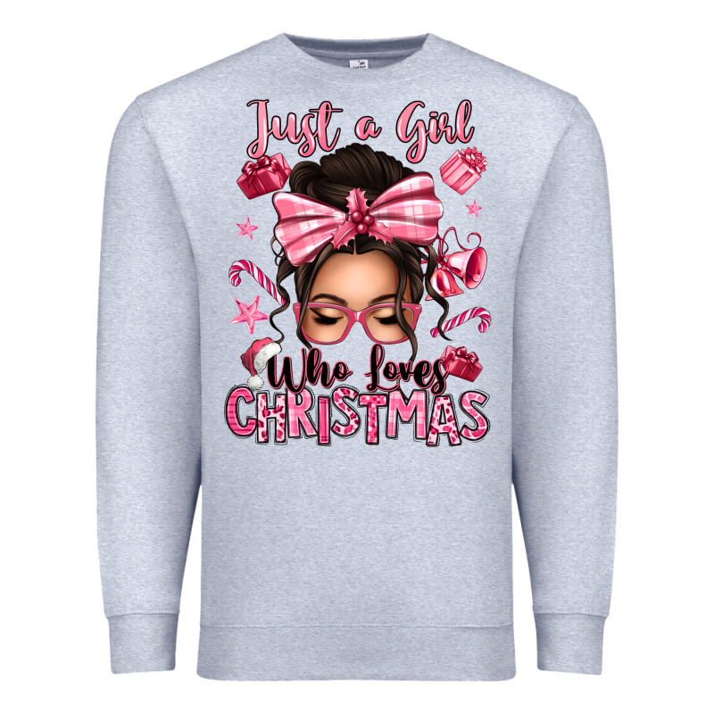 Just A Girl Who Loves Pink Christmas Messy Bun Premium Sweatshirt by texasbilliewilder | Teevron