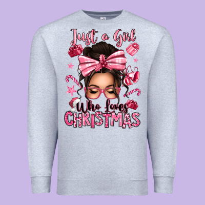 Just A Girl Who Loves Pink Christmas Messy Bun Premium Sweatshirt Designed By Texasbilliewilder