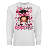 Oatmeal Heather just a girl who loves pink christmas messy bun Premium Sweatshirt - texasbilliewilder
