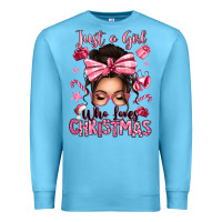 Ocean Blue just a girl who loves pink christmas messy bun Premium Sweatshirt - texasbilliewilder