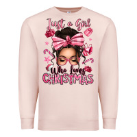 Pale Pink just a girl who loves pink christmas messy bun Premium Sweatshirt - texasbilliewilder