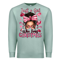 Seafoam just a girl who loves pink christmas messy bun Premium Sweatshirt - texasbilliewilder