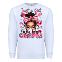 White just a girl who loves pink christmas messy bun Premium Sweatshirt - texasbilliewilder