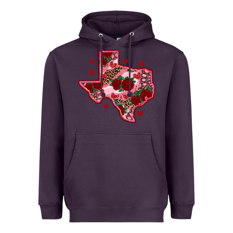 Valentine' S Day Texas Map With Roses Heavyweight Hoodie by RanaPortraitStore | Teevron