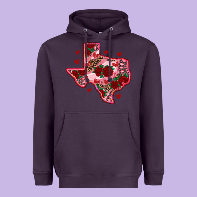 Valentine' S Day Texas Map With Roses Heavyweight Hoodie Designed By Ranaportraitstore