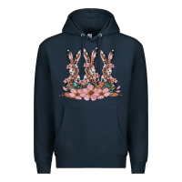 Navy rabbits with blossom flower Premium Hoodie - Artiststas