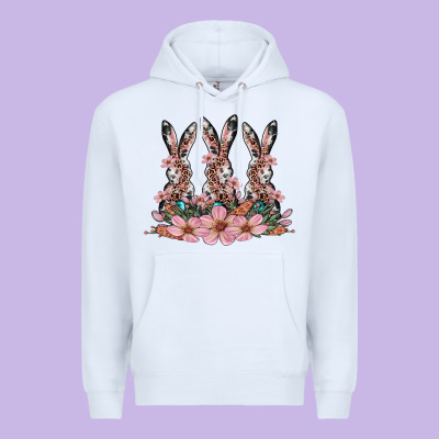 Rabbits With Blossom Flower Premium Hoodie Designed By Artiststas