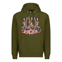 Army Green rabbits with blossom flower Premium Hoodie - Artiststas