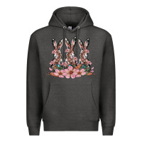 Charcoal Heather rabbits with blossom flower Premium Hoodie - Artiststas