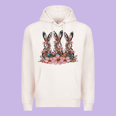 Rabbits With Blossom Flower Premium Hoodie Designed By Artiststas