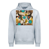 Heather Grey cowhide leopard bull skull gemstone Urban Hoodie - NancyCooperArtShop