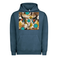 Pigment Midnight Navy cowhide leopard bull skull gemstone Urban Hoodie - NancyCooperArtShop