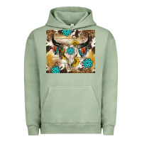 Pigment Oil Green cowhide leopard bull skull gemstone Urban Hoodie - NancyCooperArtShop