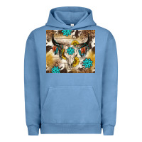 Pigment Pebble Blue cowhide leopard bull skull gemstone Urban Hoodie - NancyCooperArtShop