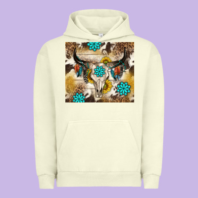 Cowhide Leopard Bull Skull Gemstone Urban Hoodie Designed By Nancycooperartshop