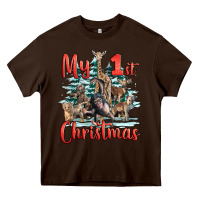 Chocolate Brown my first christmas baby safari animals Heavy Core Tee - LillyAllenDesigns
