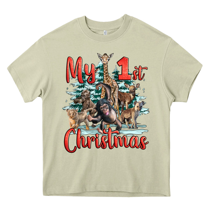 My First Christmas Baby Safari Animals Heavy Core Tee by LillyAllenDesigns | Teevron