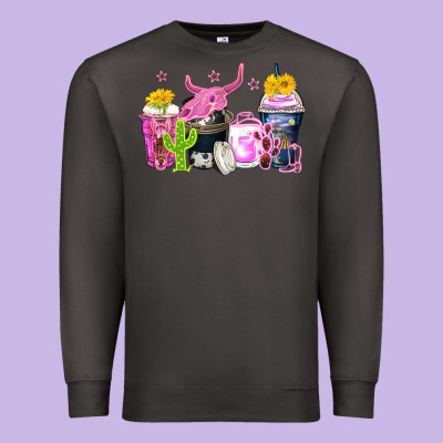 Neon Western Coffee Cups Premium Sweatshirt Designed By Zillion Design Studio