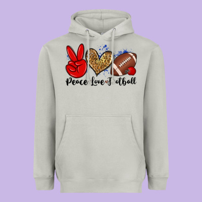 Peace Love Football Heavyweight Hoodie Designed By Zillion Design Studio