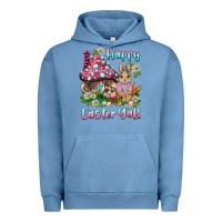 Pigment Pebble Blue happy easter y'all rabbit Urban Hoodie - BarkalooDesign