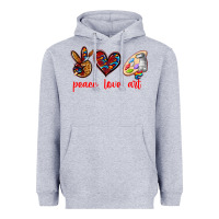 Heather Grey peace love art Heavyweight Hoodie - texasbilliewilder