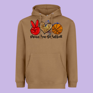 Peace Love Basketball Heavyweight Hoodie Designed By Zillion Design Studio