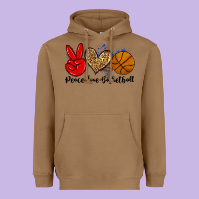 Peace Love Basketball Heavyweight Hoodie Designed By Zillion Design Studio