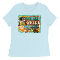 Baby Blue pumpkin spice junkie Ladies Tee - BarkalooDesign