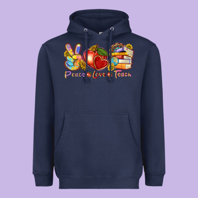 Peace Love Teach Heavyweight Hoodie Designed By Texasbilliewilder