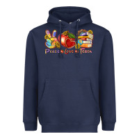 Navy peace love teach Heavyweight Hoodie - texasbilliewilder