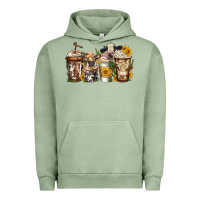Pigment Oil Green cows coffee cups Urban Hoodie - Jasminsmagicworld