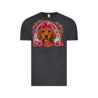 Vintage Black dachshund puppy floral rainbow Vintage Tee - Artiststas