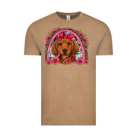 Vintage Coffee dachshund puppy floral rainbow Vintage Tee - Artiststas