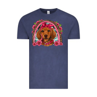 Dachshund Puppy Floral Rainbow Vintage Tee | Teevron